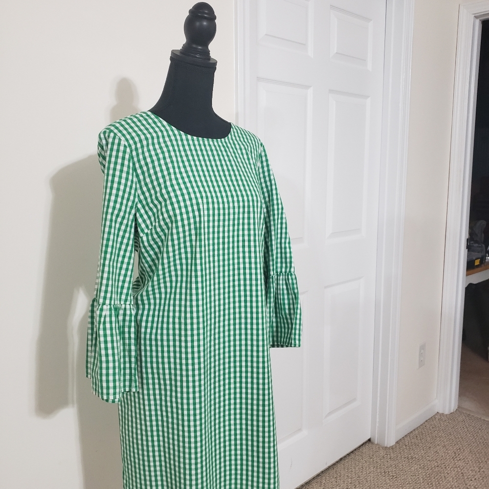 Green and white gingham dress
